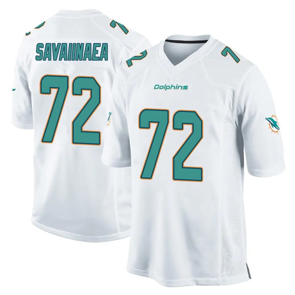 M.Dolphins #72 Jonah Savaiinaea Player White Home Game STECN Stitched Jerseys