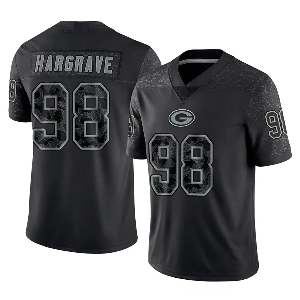 GB.Packers #98 Javon Hargrave Player Black Reflective Limited Home Game STECN Stitched Jerseys