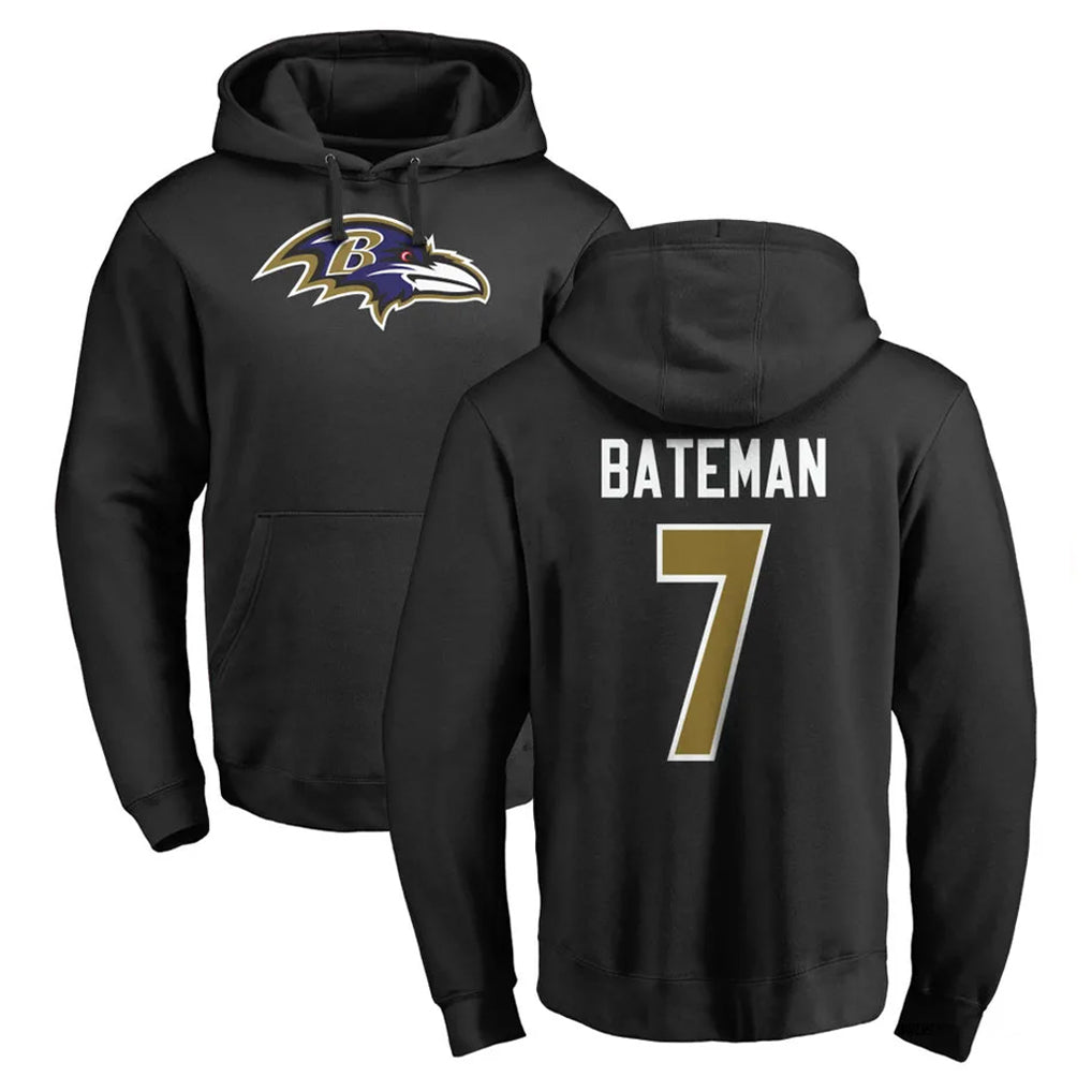 B.Ravens #7 Rashod Bateman Player Black Pullover Hoodie STECN Stitched Jerseys