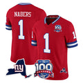 NY.Giants #1 Malik Nabers Player Red 100th Season & State Patch Vapor Limited Home Game STECN Stitched Jerseys