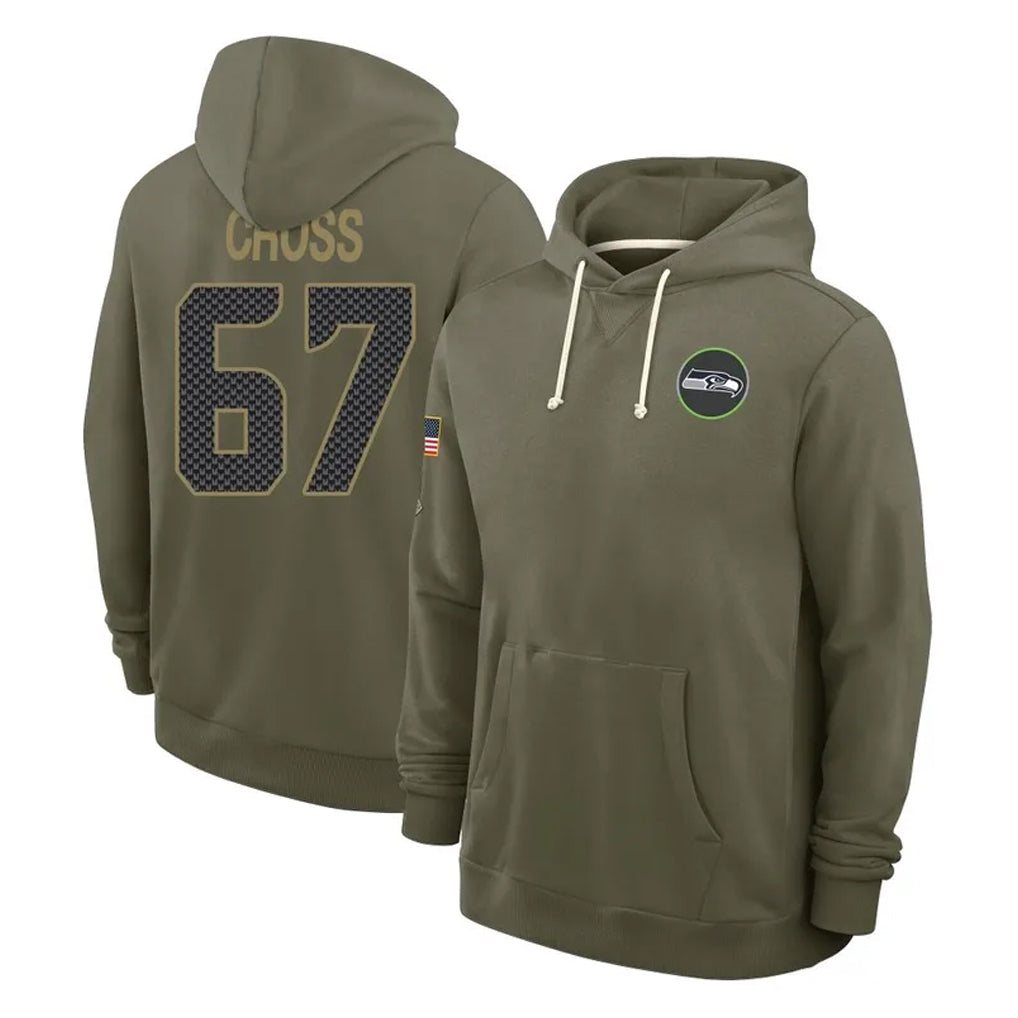 S.Seahawks #67 Charles Cross Player Olive Salute to Service Pullover Hoodies Limited STECN Stitched Jerseys