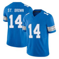 D.Lions #14 Amon-Ra St. Brown Player Blue Limited Vapor F.U.S.E. Alternate Home Game STECN Stitched Jerseys