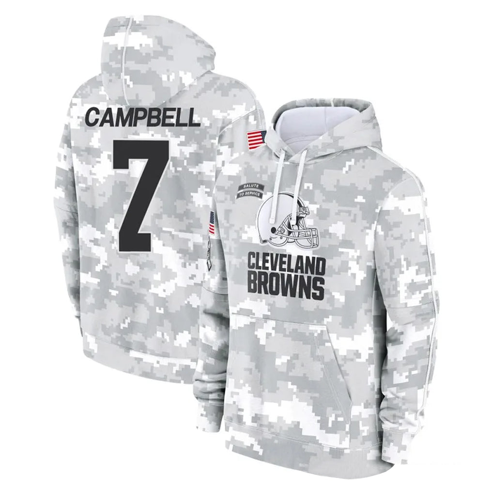 C.Browns #7 Tyson Campbell Player Arctic Camo Salute to Service Hoodies Limited Game STECN Stitched Jerseys