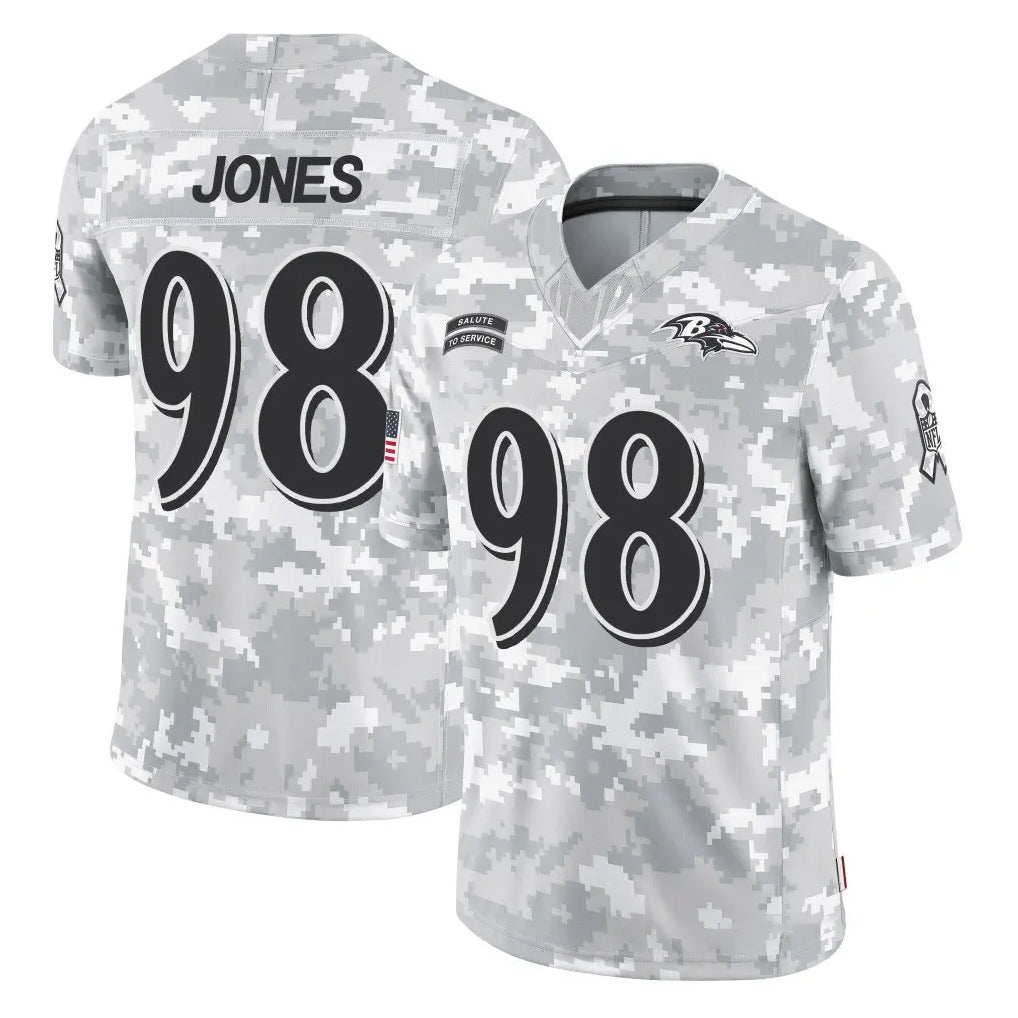 B.Ravens #98 Travis Jones Player Arctic Camo Salute to Service Limited STECN Stitched Jerseys
