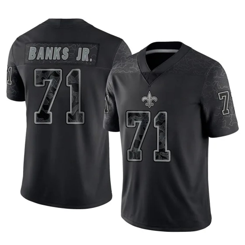 NO.Saints #71 Kelvin Banks Jr. Player Black Limited Reflective Home Game STECN Stitched Jerseys