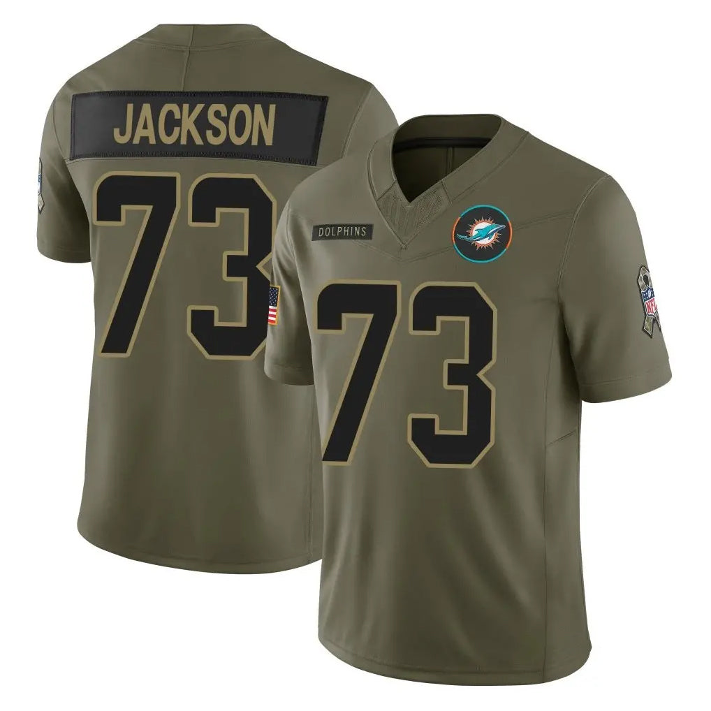 M.Dolphins #73 Austin Jackson Player Olive 2025 Salute To Service Limited Game STECN Stitched Jerseys