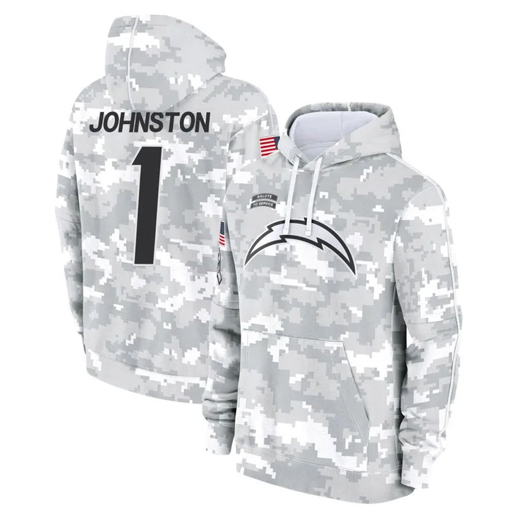 LA.Chargers #1 Quentin Johnston Player Arctic Camo Salute to Service Hoodies Limited Game STECN Stitched Jerseys