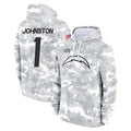 LA.Chargers #1 Quentin Johnston Player Arctic Camo Salute to Service Hoodies Limited Game STECN Stitched Jerseys