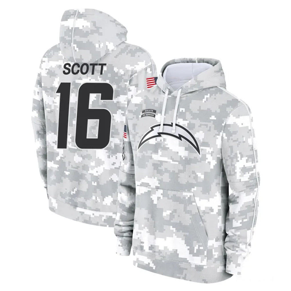 LA.Chargers #16 J.K. Scott Player Arctic Camo Salute to Service Hoodies Limited Game STECN Stitched Jerseys