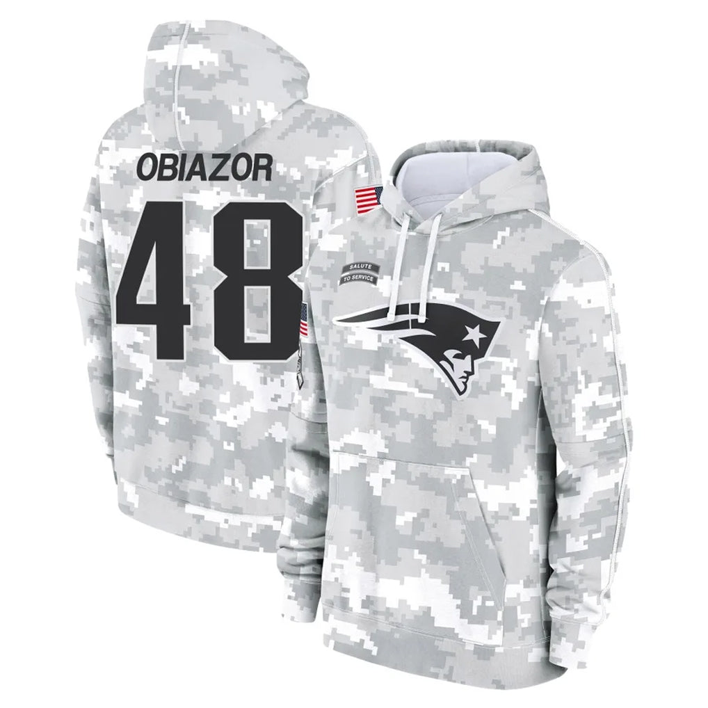 NE.Patriots #48 Namdi Obiazor Player Arctic Camo Salute to Service Pullover Hoodies Limited Game STECN Stitched Jerseys