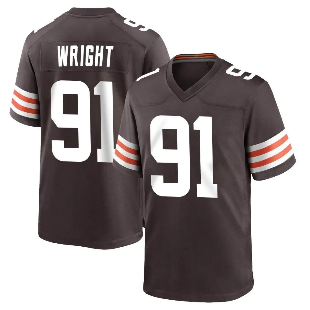 C.Browns #91 Alex Wright Player Brown Home Game STECN Stitched Jerseys