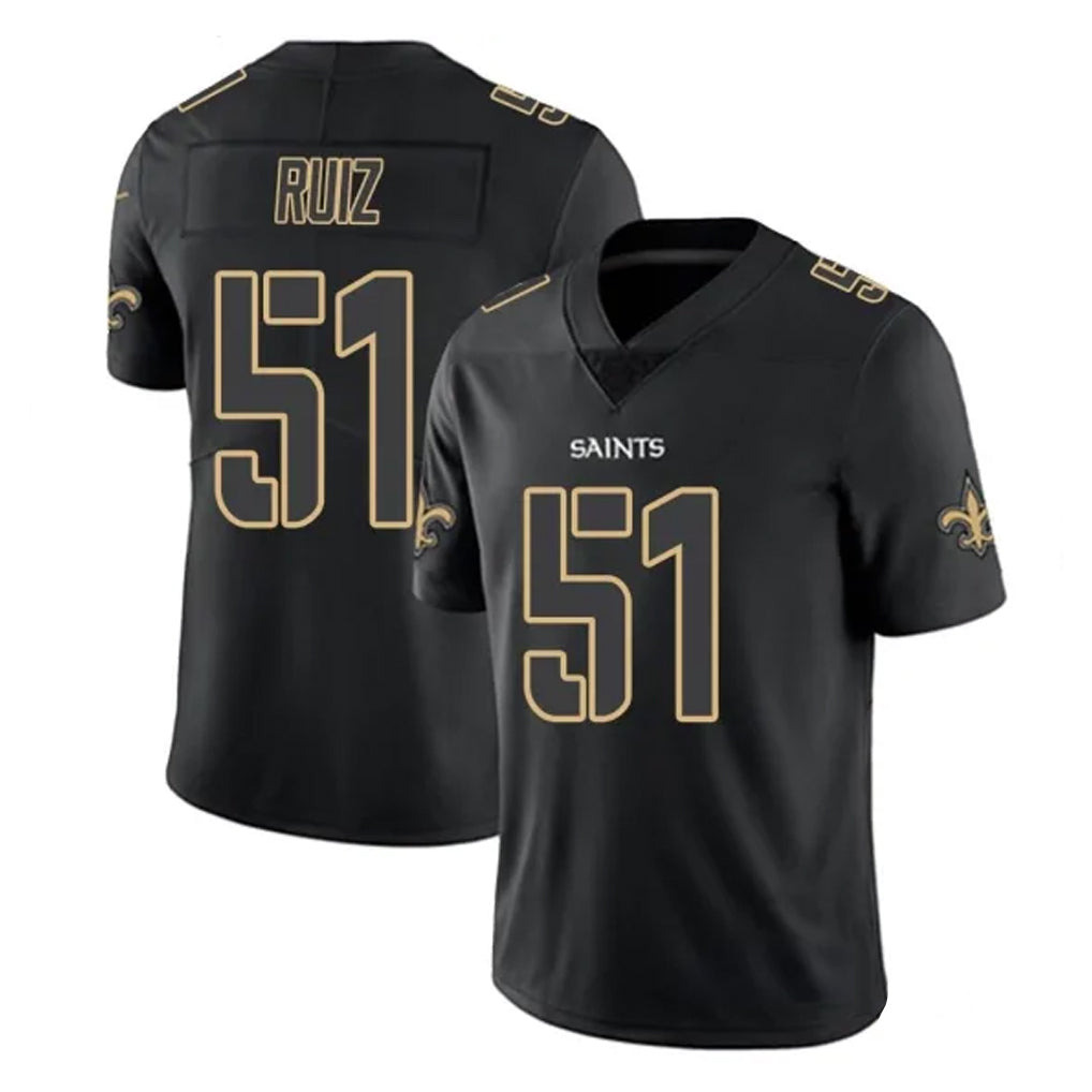NO.Saints #51 Cesar Ruiz Player Black Impact Limited Home Game STECN Stitched Jerseys