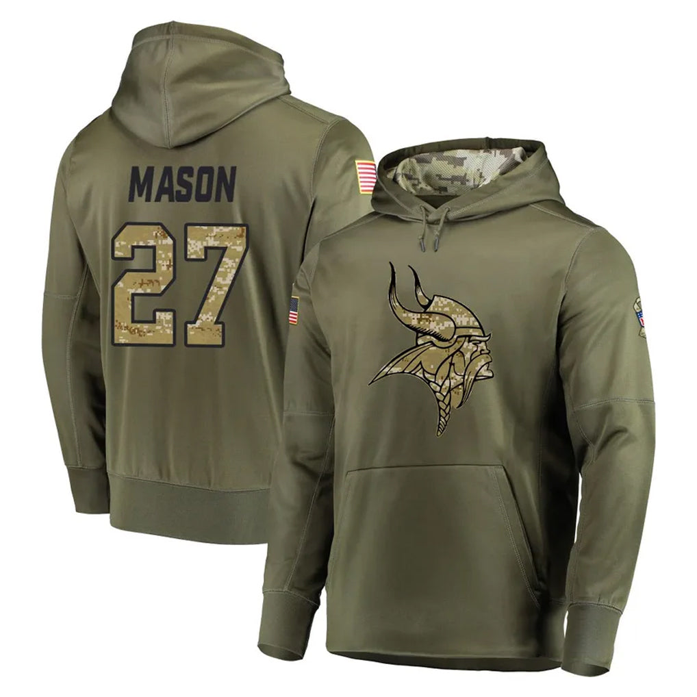 M.Vikings #27 Jordan Mason Player Olive Salute to Service Pullover Hoodies Home Game STECN Stitched Jerseys