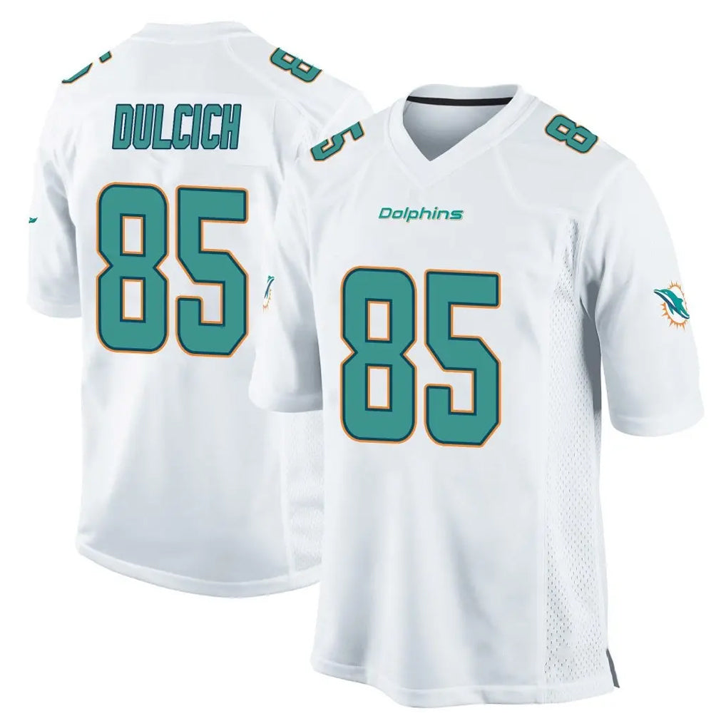 M.Dolphins #85 Greg Dulcich Player White Home Game STECN Stitched Jerseys