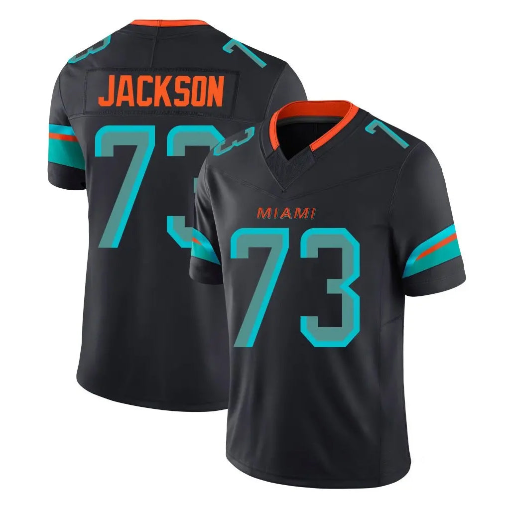 M.Dolphins #73 Austin Jackson Player Black Limited Pitch Rivalries Collection Home Game STECN Stitched Jerseys