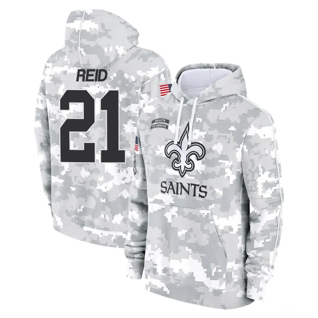 NO.Saints #21 Justin Reid Player Arctic Camo Salute to Service Pullover Hoodies Limited Game STECN Stitched Jerseys