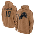 D.Lions #10 Isiah Pacheco Player Brown Salute to Service Hoodies Limited Game STECN Stitched Jerseys